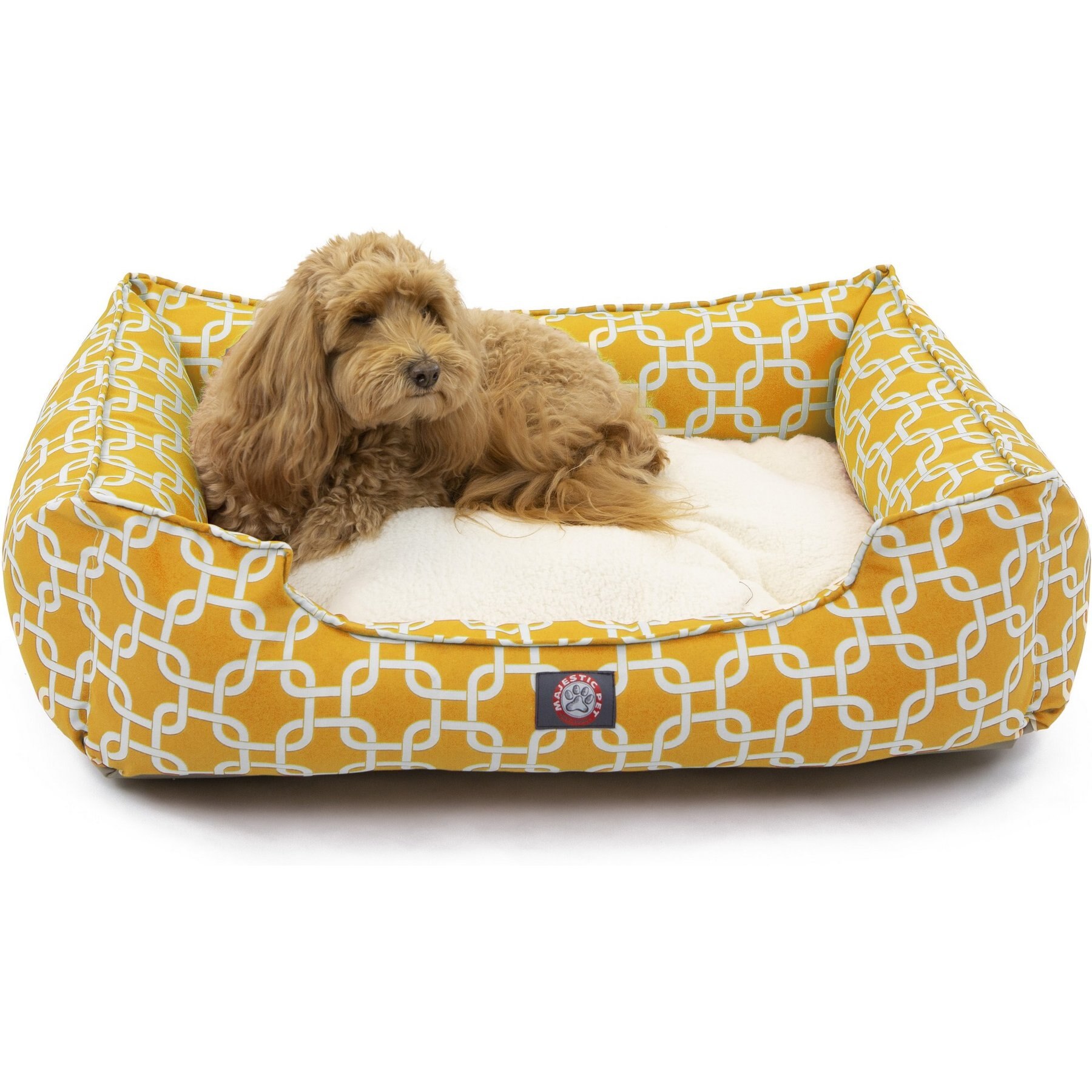 Majestic Pet Links Contemp Lounge Bolster Dog Bed with Removable Cover, Yellow, X-Large