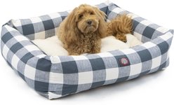 Majestic Pet Luxe Bagel Anderson Check Bolster Dog Bed with Removable Cover, Gunmetal Blue, Large