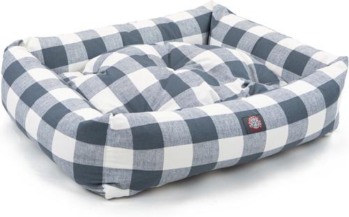 Show full view: Majestic Pet Luxe Bagel Anderson Check Bolster Dog Bed with Removable Cover, Gunmetal Blue, Large slide 5 of 5