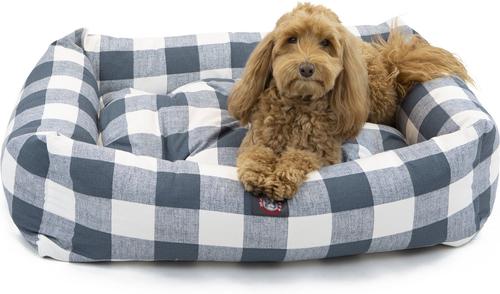 Show full view: Majestic Pet Luxe Bagel Anderson Check Bolster Dog Bed with Removable Cover, Gunmetal Blue, Large slide 3 of 5