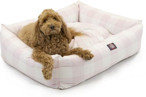 Show full view: Majestic Pet Luxe Bagel Anderson Check Bolster Dog Bed with Removable Cover, Pink, Large slide 3 of 5