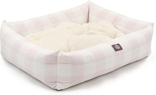 Show full view: Majestic Pet Luxe Bagel Anderson Check Bolster Dog Bed with Removable Cover, Pink, Large slide 4 of 5