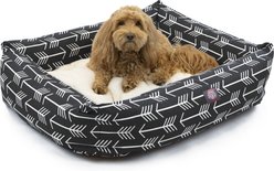 Majestic Pet Luxe Bagel Arrow Bolster Dog Bed with Removable Cover, Black/White Arrows, Large