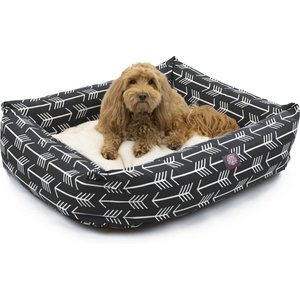 Majestic Pet Luxe Bagel Arrow Bolster Dog Bed with Removable Cover, Black/White Arrows, Large