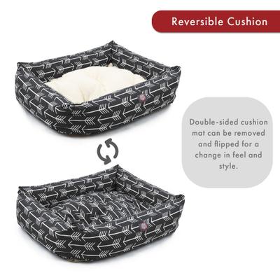 Show full view: Majestic Pet Luxe Bagel Arrow Bolster Dog Bed with Removable Cover, Black/White Arrows, Large slide 5 of 5