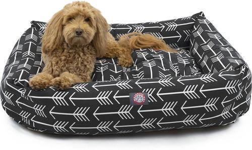 Show full view: Majestic Pet Luxe Bagel Arrow Bolster Dog Bed with Removable Cover, Black/White Arrows, Large slide 2 of 5