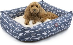 Majestic Pet Luxe Bagel Arrow Bolster Dog Bed with Removable Cover, Blue/White Arrows, Large