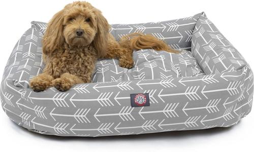Show full view: Majestic Pet Luxe Bagel Arrow Bolster Dog Bed with Removable Cover, Grey/White Arrows, Large slide 2 of 4