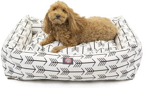 Show full view: Majestic Pet Luxe Bagel Arrow Bolster Dog Bed with Removable Cover, White/Black Arrows, Large slide 2 of 4