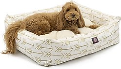 Majestic Pet Luxe Bagel Arrow Bolster Dog Bed with Removable Cover, White/Gold Arrows, Large