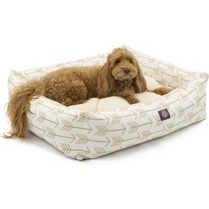 Majestic Pet Luxe Bagel Arrow Bolster Dog Bed with Removable Cover, White/Gold Arrows, Large