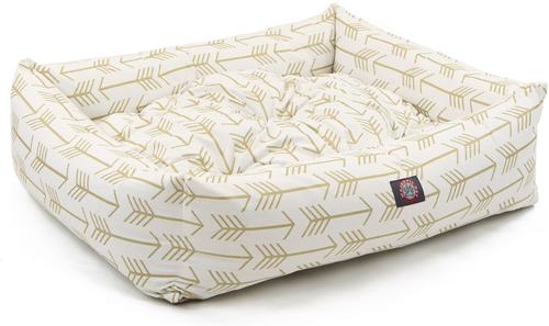Show full view: Majestic Pet Luxe Bagel Arrow Bolster Dog Bed with Removable Cover, White/Gold Arrows, Large slide 4 of 4