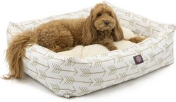 Majestic Pet Luxe Bagel Arrow Bolster Dog Bed with Removable Cover, White/Tan Arrows, Large