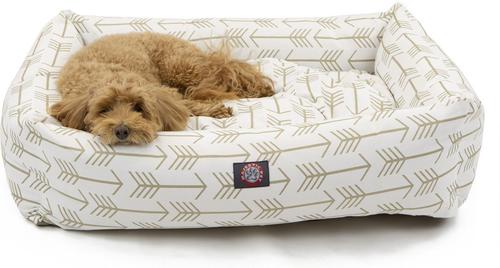 Show full view: Majestic Pet Luxe Bagel Arrow Bolster Dog Bed with Removable Cover, White/Tan Arrows, Large slide 3 of 5