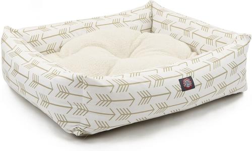 Show full view: Majestic Pet Luxe Bagel Arrow Bolster Dog Bed with Removable Cover, White/Tan Arrows, Large slide 4 of 5
