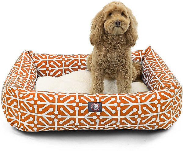 Show full view: Majestic Pet Luxe Bagel Aruba Bolster Dog Bed with Removable Cover, Orange, X-Large slide 1 of 4