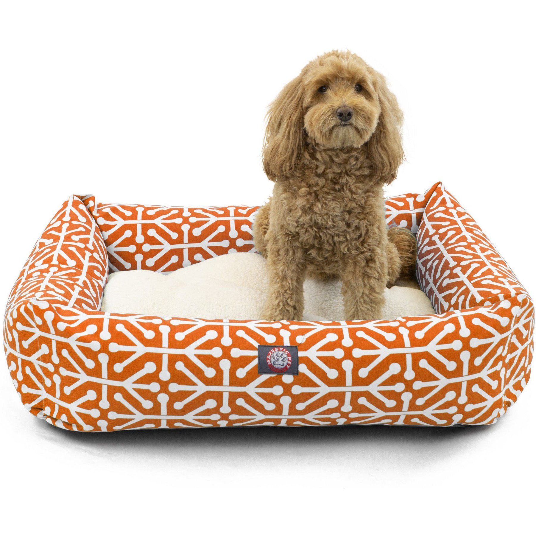 Majestic Pet Luxe Bagel Aruba Bolster Dog Bed with Removable Cover, Orange, X-Large