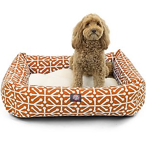 Majestic Pet Luxe Bagel Aruba Bolster Dog Bed with Removable Cover, Orange, X-Large
