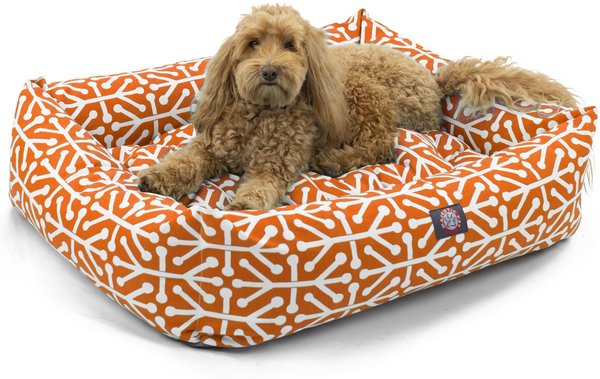 Show full view: Majestic Pet Luxe Bagel Aruba Bolster Dog Bed with Removable Cover, Orange, X-Large slide 2 of 4