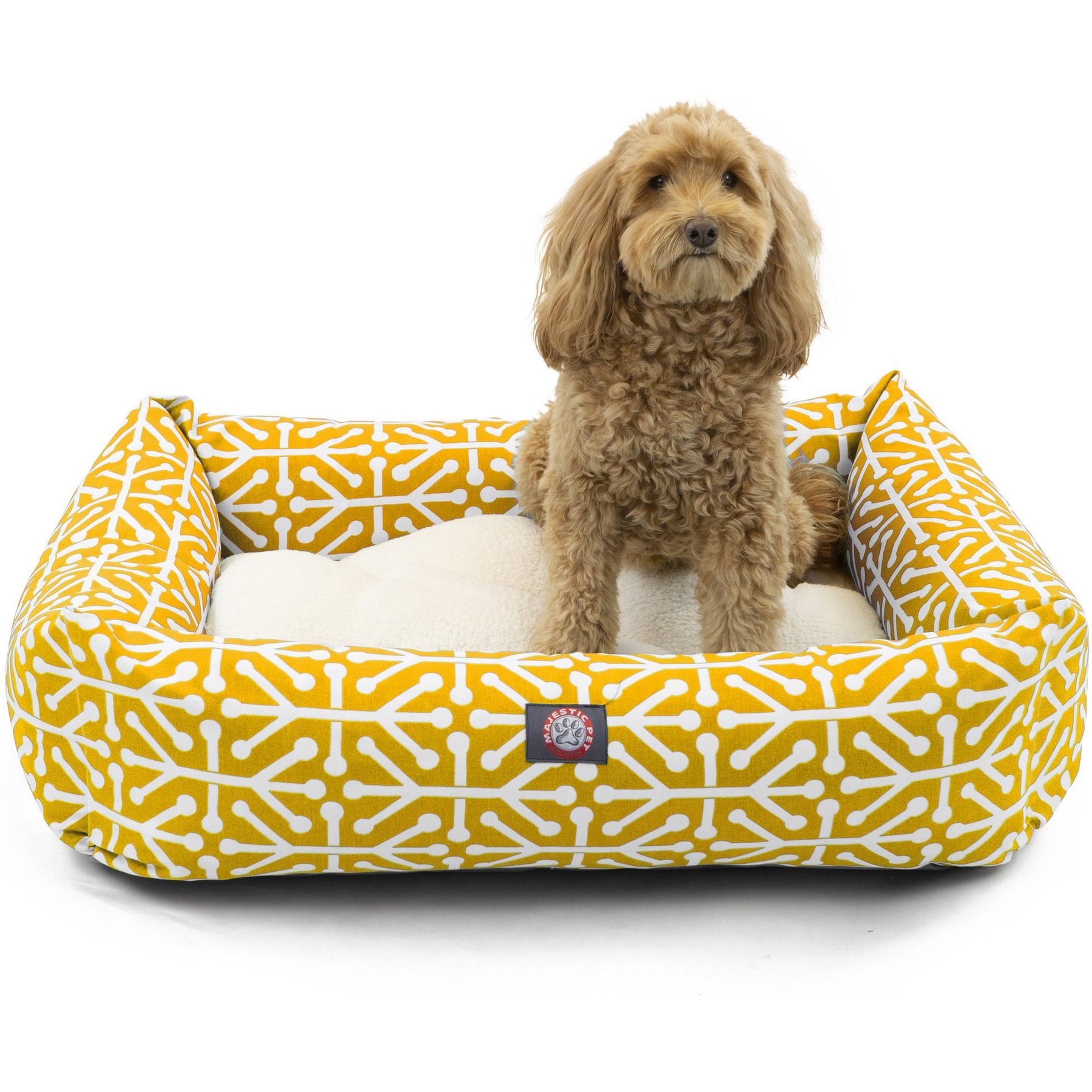 Majestic Pet Luxe Bagel Aruba Bolster Dog Bed with Removable Cover, Yellow, X-Large