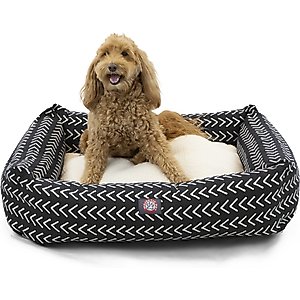 Majestic Pet Luxe Bagel Boho Arrow Bolster Dog Bed with Removable Cover, Black/White Arrows, Large