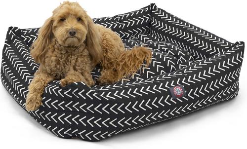 Show full view: Majestic Pet Luxe Bagel Boho Arrow Bolster Dog Bed with Removable Cover, Black/White Arrows, Large slide 3 of 5