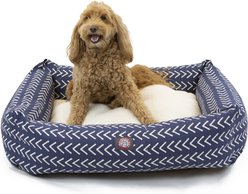 Majestic Pet Luxe Bagel Boho Arrow Bolster Dog Bed with Removable Cover, Blue/White Arrows, Large