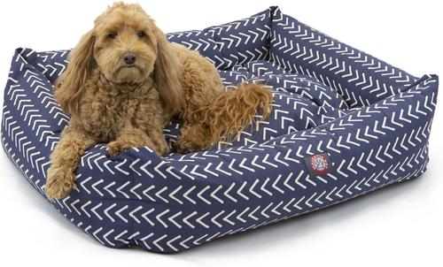Show full view: Majestic Pet Luxe Bagel Boho Arrow Bolster Dog Bed with Removable Cover, Blue/White Arrows, Large slide 2 of 4