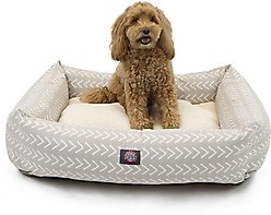 Majestic Pet Luxe Bagel Boho Arrow Bolster Dog Bed with Removable Cover, Grey/White Arrows, Large