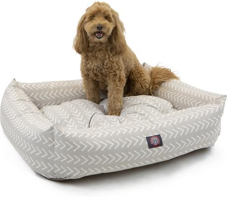Show full view: Majestic Pet Luxe Bagel Boho Arrow Bolster Dog Bed with Removable Cover, Grey/White Arrows, Large slide 2 of 4