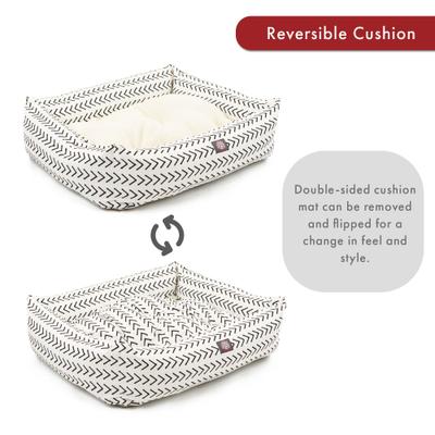 Show full view: Majestic Pet Luxe Bagel Boho Arrow Bolster Dog Bed with Removable Cover, White/Black Arrows, Large slide 5 of 5