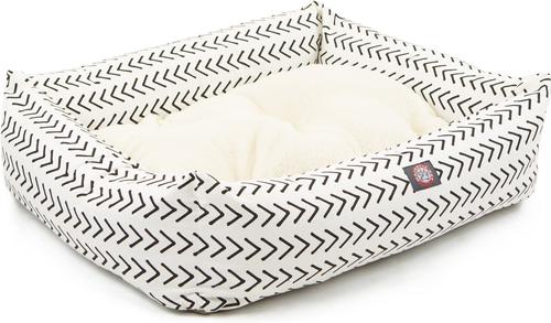 Show full view: Majestic Pet Luxe Bagel Boho Arrow Bolster Dog Bed with Removable Cover, White/Black Arrows, Large slide 3 of 5