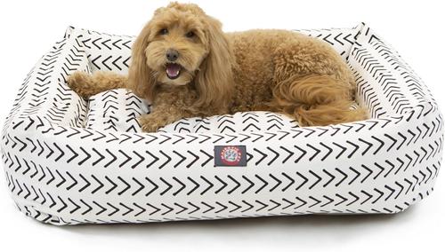 Show full view: Majestic Pet Luxe Bagel Boho Arrow Bolster Dog Bed with Removable Cover, White/Black Arrows, Large slide 2 of 5
