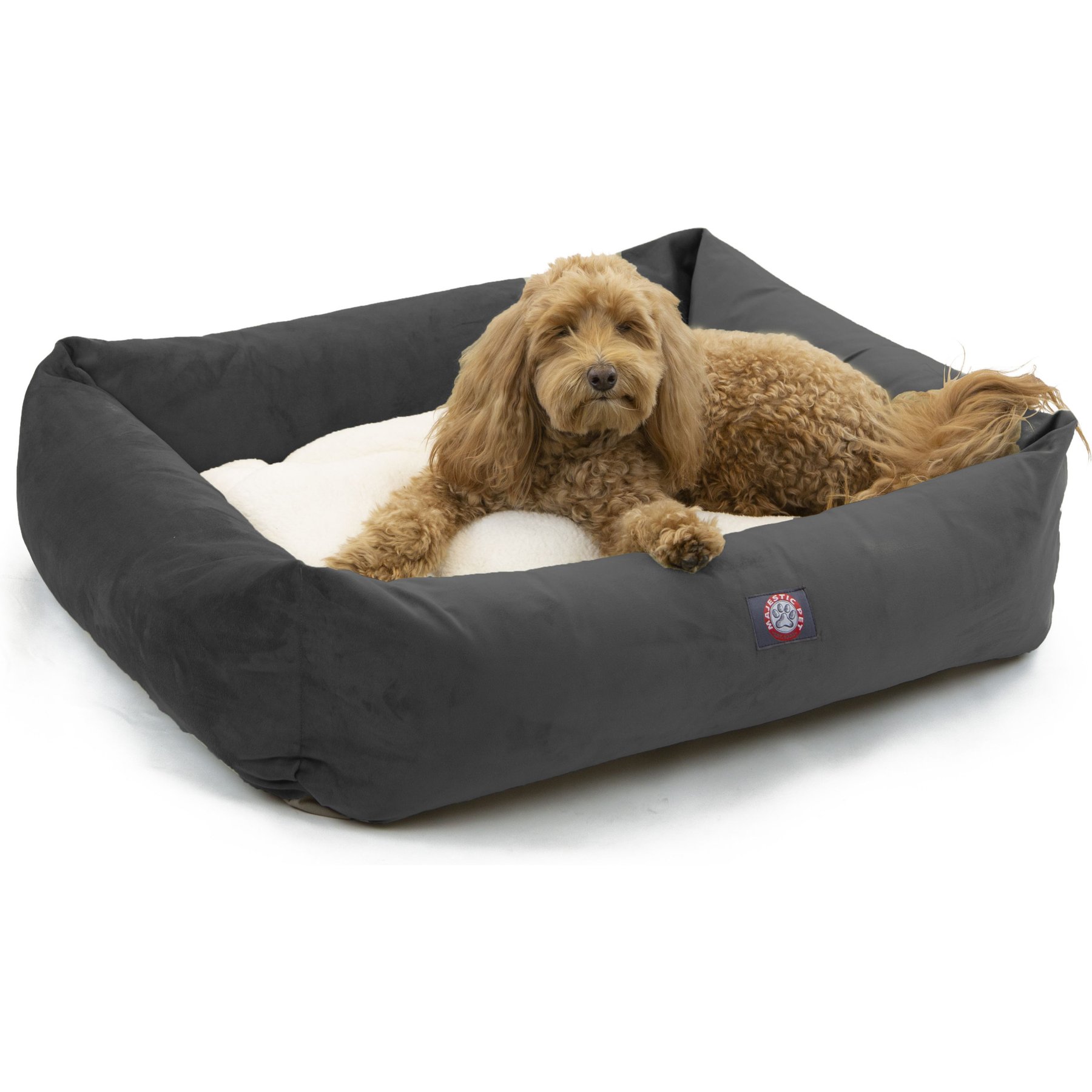 Majestic Pet Luxe Bagel Faux Suede Bolster Dog Bed with Removable Cover, Gray, X-Large