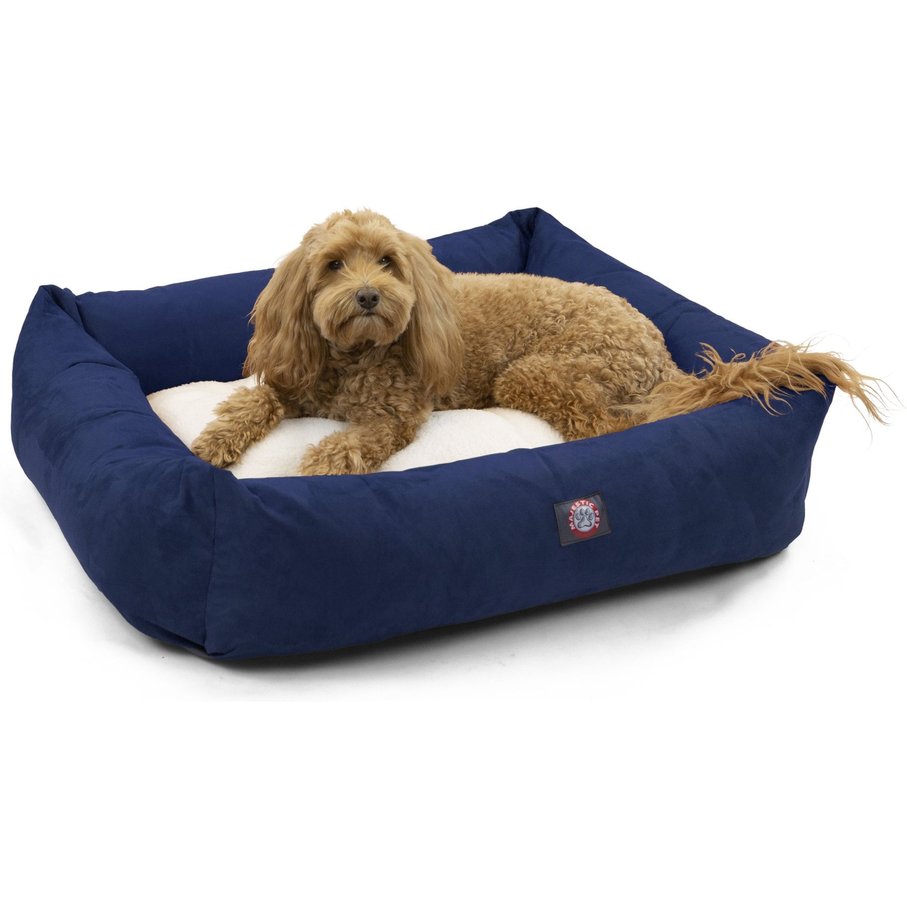 Majestic Pet Luxe Bagel Faux Suede Bolster Dog Bed with Removable Cover, Navy, X-Large