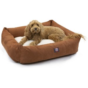 Majestic Pet Luxe Bagel Faux Suede Bolster Dog Bed with Removable Cover, Rust, Large