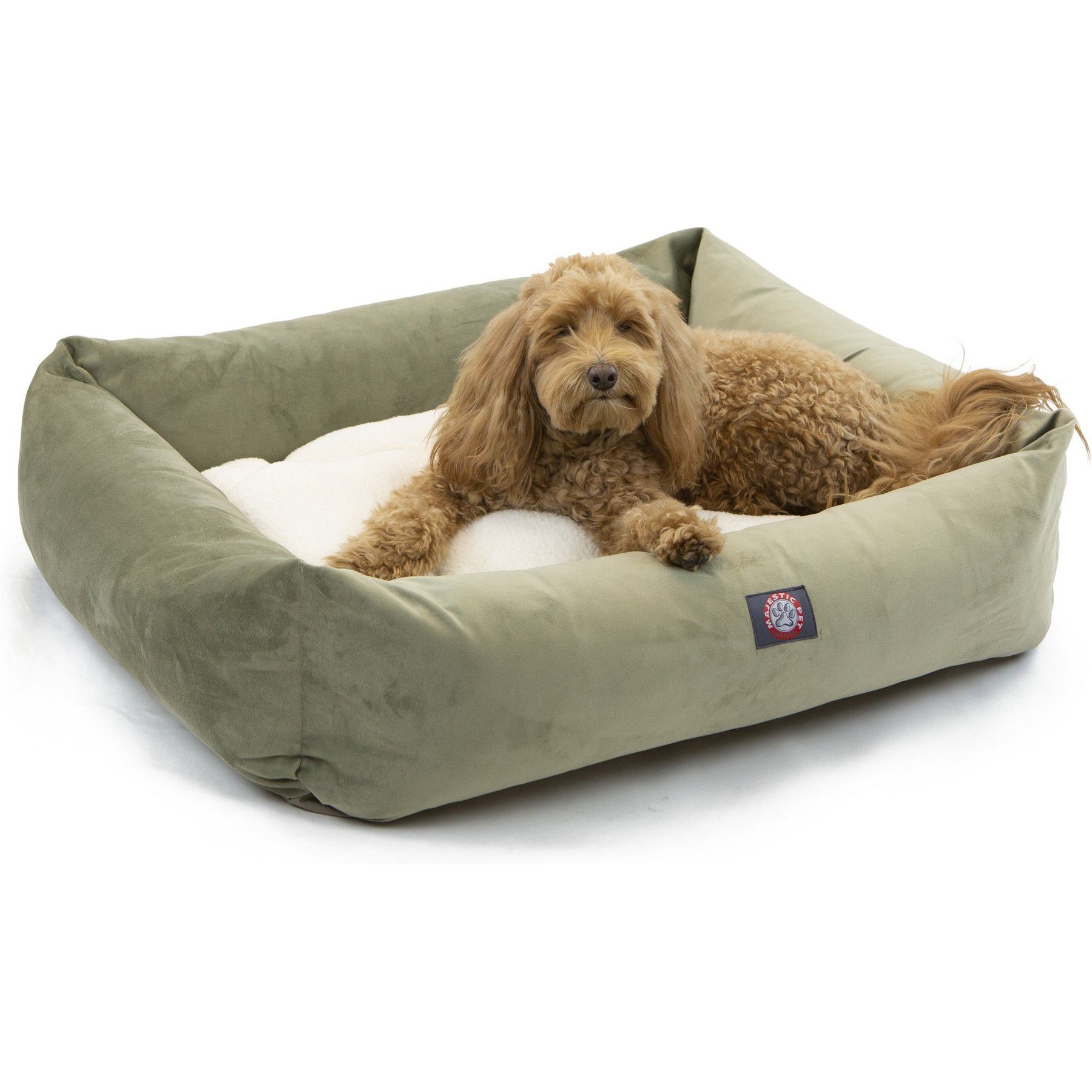 Majestic Pet Luxe Bagel Faux Suede Bolster Dog Bed with Removable Cover, Sage, Large