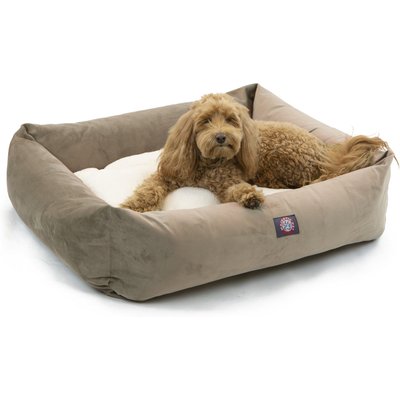 Majestic Pet Majestic Pet Luxe Bagel Faux Suede Bolster Dog Bed with Removable Cover, Stone, Large