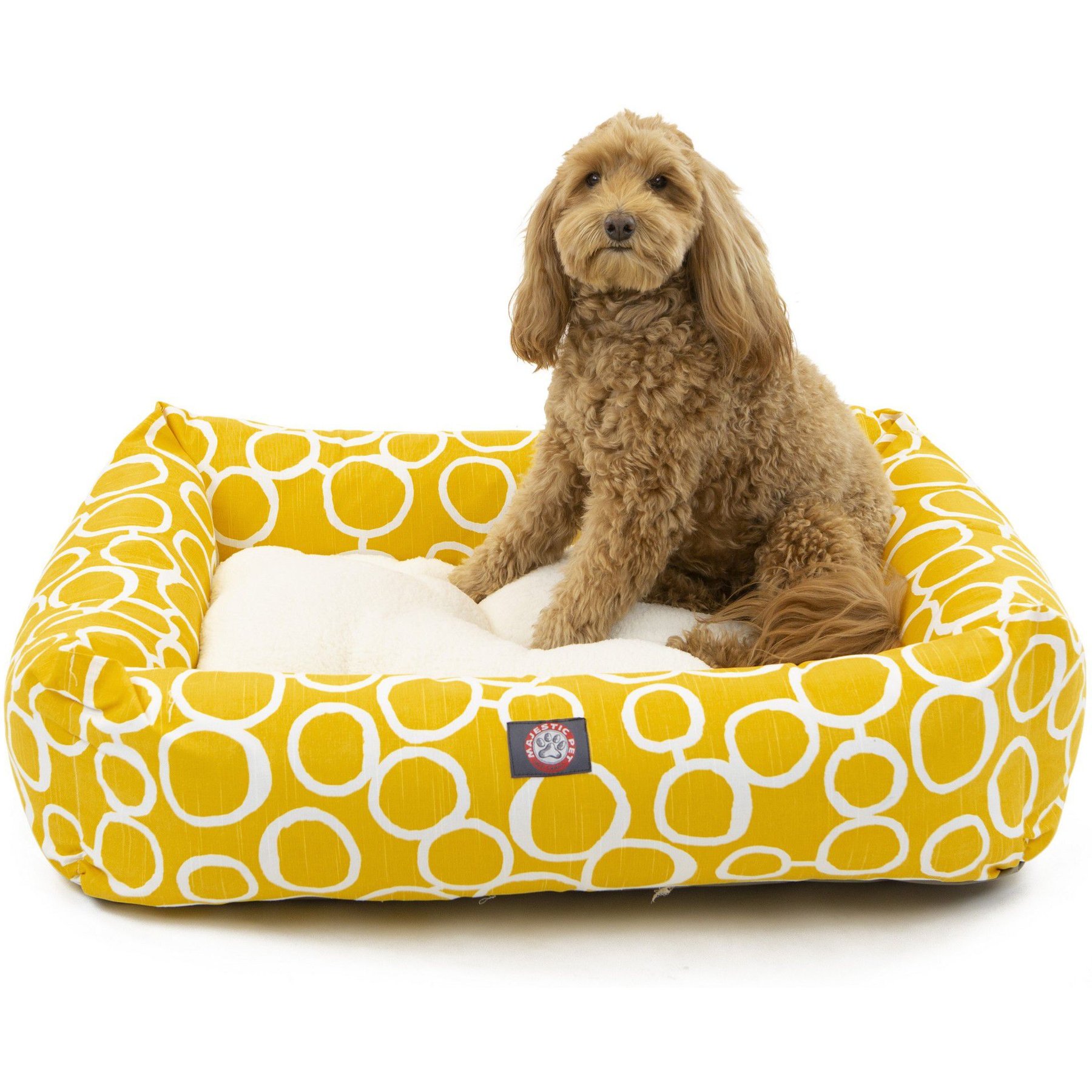 Majestic Pet Luxe Bagel Fusion Bolster Dog Bed with Removable Cover, Yellow, Large