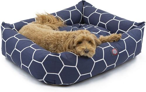 Show full view: Majestic Pet Luxe Bagel Hexo Shapes Bolster Dog Bed with Removable Cover, Blue, Large slide 3 of 5