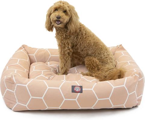 Show full view: Majestic Pet Luxe Bagel Hexo Shapes Bolster Dog Bed with Removable Cover, Pink, Large slide 2 of 5