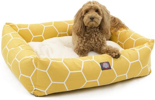Show full view: Majestic Pet Luxe Bagel Hexo Shapes Bolster Dog Bed with Removable Cover, Yellow, Large slide 4 of 4