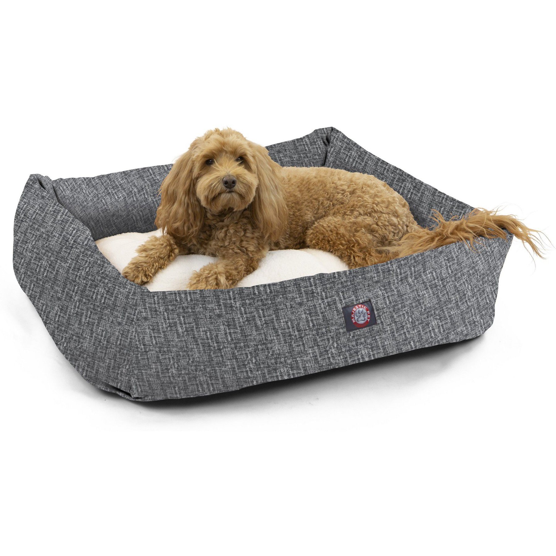 Majestic Pet Luxe Bagel Jackson Heathered Bolster Dog Bed with Removable Cover, Black, Large