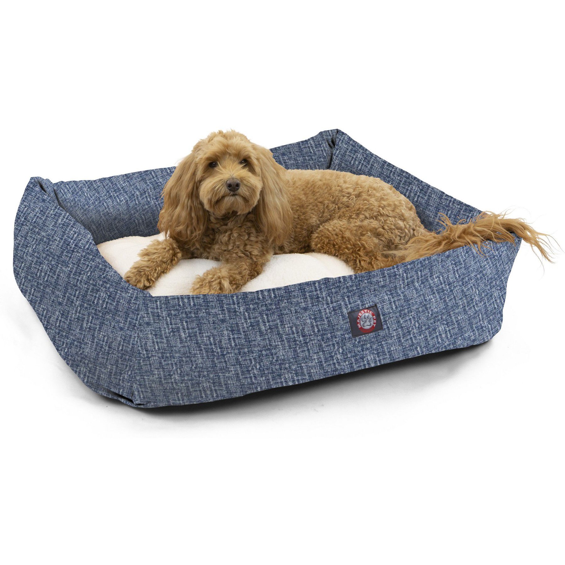 Majestic Pet Luxe Bagel Jackson Heathered Bolster Dog Bed with Removable Cover, Blue, Large