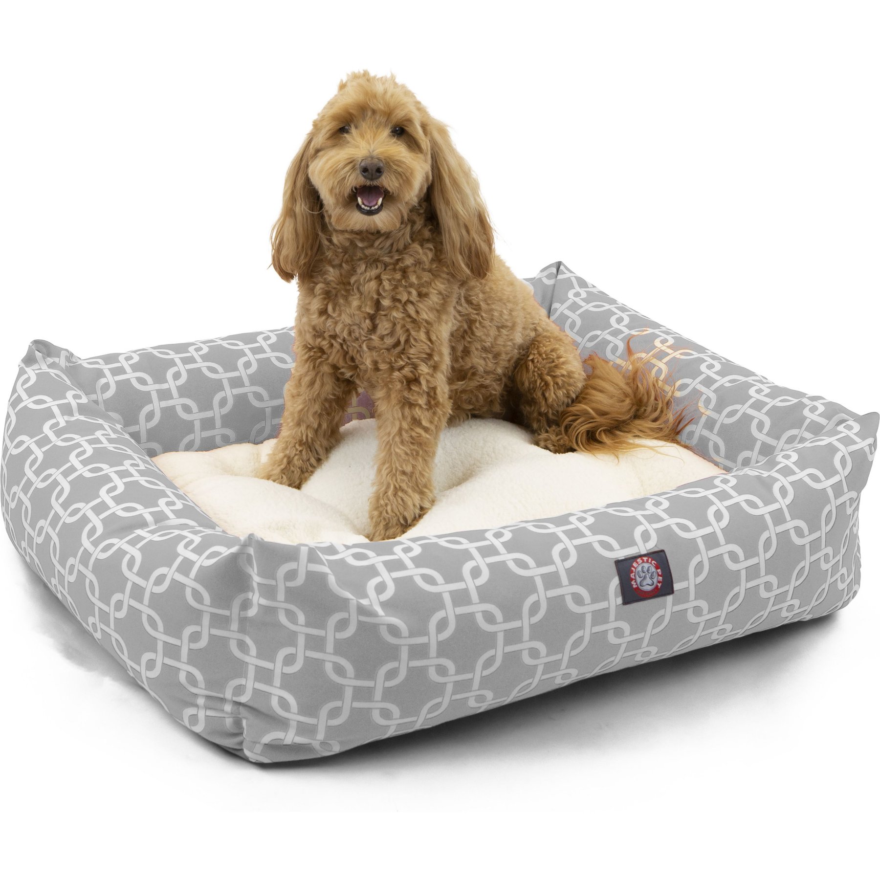 Majestic Pet Luxe Bagel Links Bolster Dog Bed with Removable Cover, Gray, X-Large