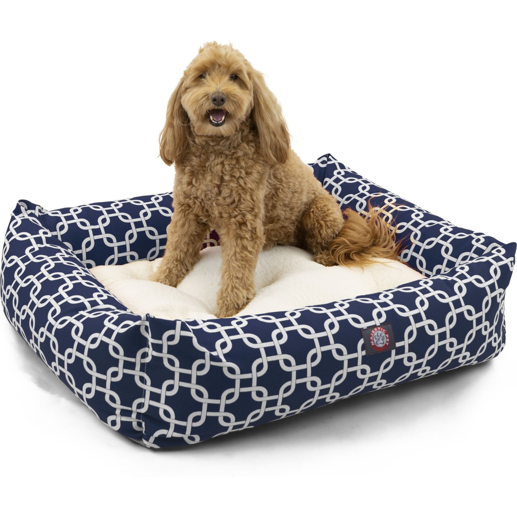 Majestic Pet Luxe Bagel Links Bolster Dog Bed with Removable Cover, Navy, X-Large