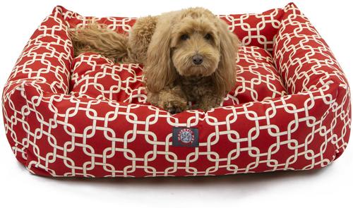 Show full view: Majestic Pet Luxe Bagel Links Bolster Dog Bed with Removable Cover, Red, Large slide 3 of 6