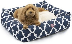 Majestic Pet Luxe Bagel Trellis Bolster Dog Bed with Removable Cover, Navy, Large