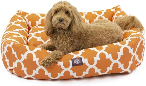 Show full view: Majestic Pet Luxe Bagel Trellis Bolster Dog Bed with Removable Cover, Peach, Large slide 2 of 5