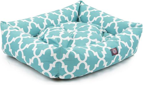 Show full view: Majestic Pet Luxe Bagel Trellis Bolster Dog Bed with Removable Cover, Teal, Large slide 4 of 4